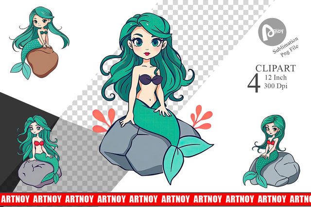 Mermaid on Rock Clipart Sublimation artnoy 