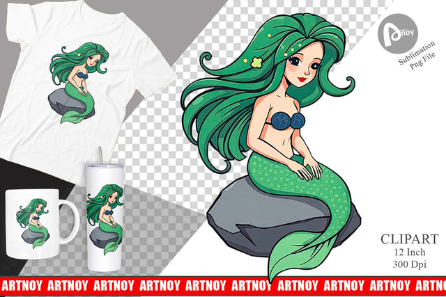 Mermaid on Rock Clipart Sublimation artnoy 