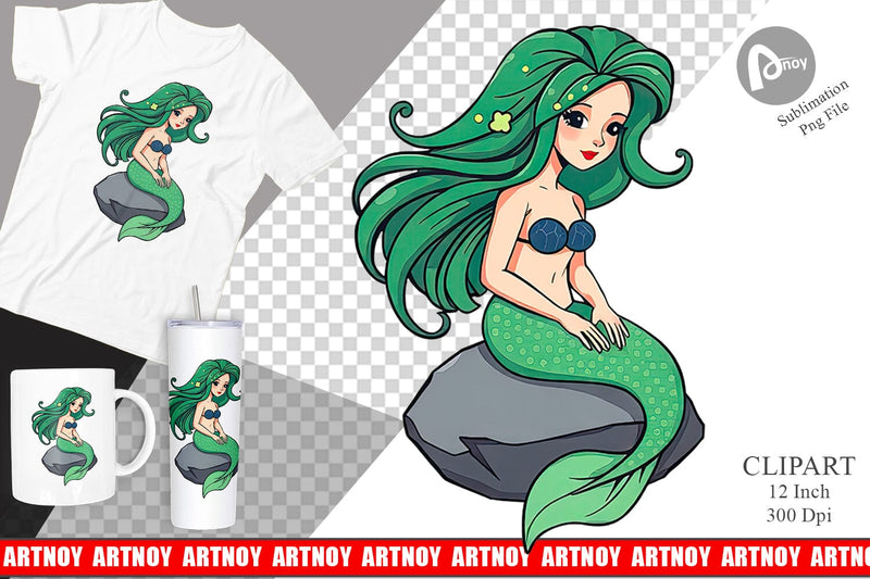Mermaid on Rock Clipart Sublimation artnoy 