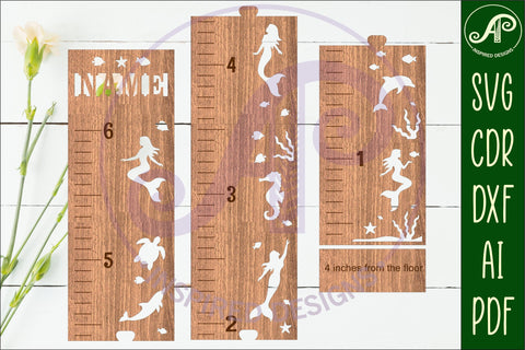 Mermaid personalized kids height chart in imperial SVG APInspireddesigns 