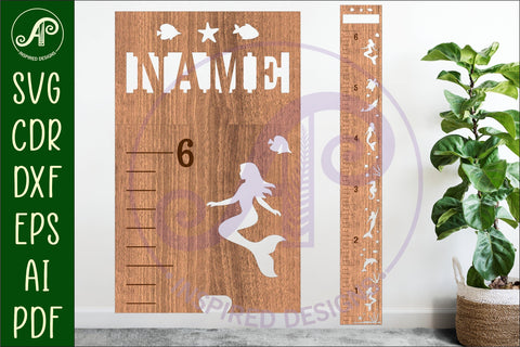 Mermaid personalized kids height chart in imperial SVG APInspireddesigns 