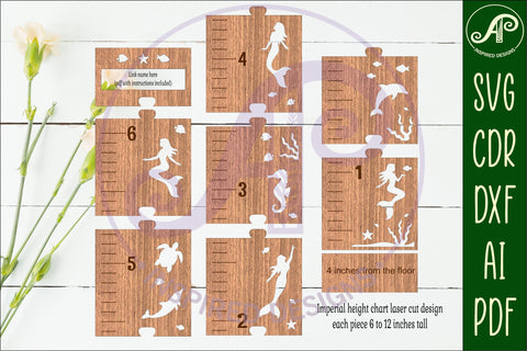 Mermaid personalized kids height chart in imperial SVG APInspireddesigns 