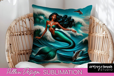 Mermaid Pillow Cover - Summer Pillow Sublimation Sublimation OrangeBrushStudio 