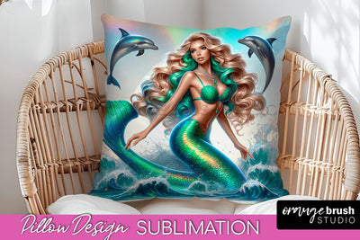 Mermaid Pillow Cover - Summer Pillow Sublimation Sublimation OrangeBrushStudio 