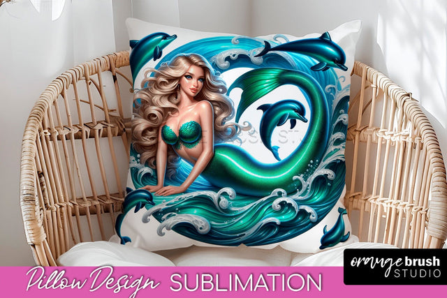 Mermaid Pillow Cover - Summer Pillow Sublimation Sublimation OrangeBrushStudio 
