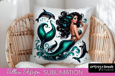Mermaid Pillow Cover - Summer Pillow Sublimation Sublimation OrangeBrushStudio 