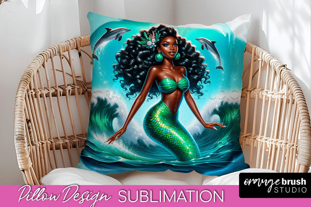 Mermaid Pillow Cover - Summer Pillow Sublimation Sublimation OrangeBrushStudio 