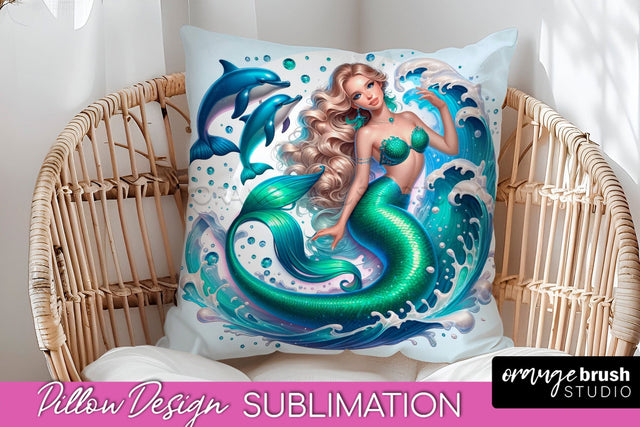 Mermaid Pillow Cover - Summer Pillow Sublimation Sublimation OrangeBrushStudio 