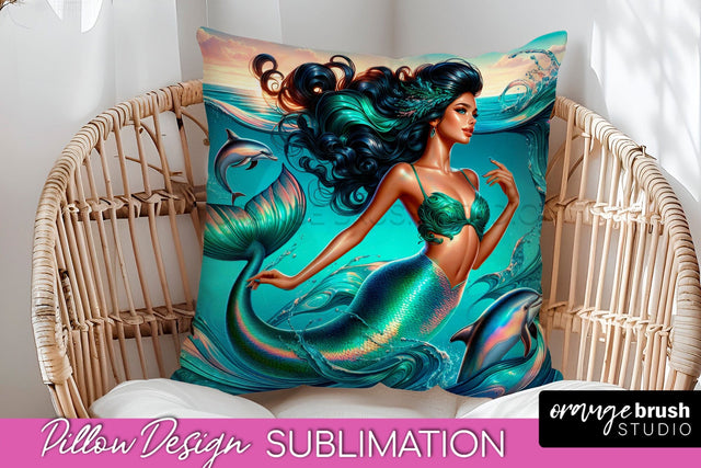 Mermaid Pillow Cover - Summer Pillow Sublimation Sublimation OrangeBrushStudio 