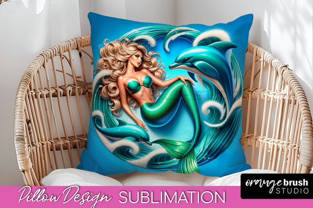 Mermaid Pillow Cover - Summer Pillow Sublimation Sublimation OrangeBrushStudio 