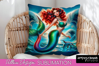 Mermaid Pillow Cover - Summer Pillow Sublimation Sublimation OrangeBrushStudio 