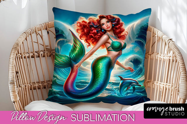 Mermaid Pillow Cover - Summer Pillow Sublimation Sublimation OrangeBrushStudio 