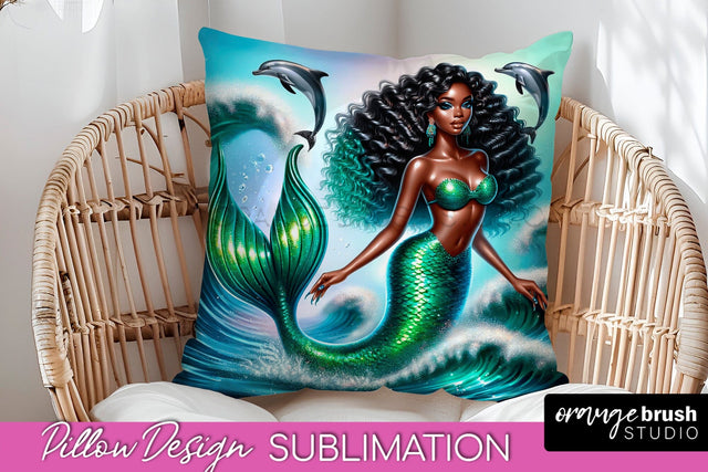 Mermaid Pillow Cover - Summer Pillow Sublimation Sublimation OrangeBrushStudio 