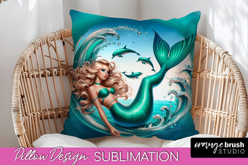 Mermaid Pillow Cover - Summer Pillow Sublimation Sublimation OrangeBrushStudio 