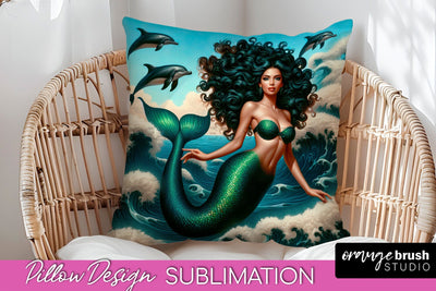 Mermaid Pillow Cover - Summer Pillow Sublimation Sublimation OrangeBrushStudio 