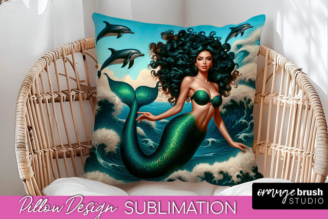Mermaid Pillow Cover - Summer Pillow Sublimation Sublimation OrangeBrushStudio 