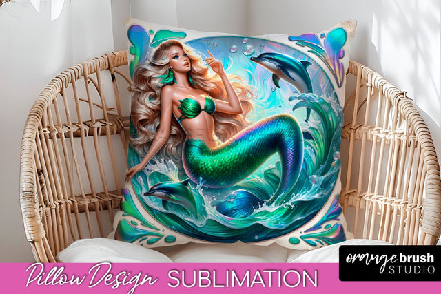 Mermaid Pillow Cover - Summer Pillow Sublimation Sublimation OrangeBrushStudio 