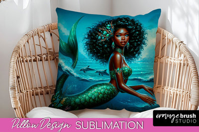 Mermaid Pillow Cover - Summer Pillow Sublimation Sublimation OrangeBrushStudio 