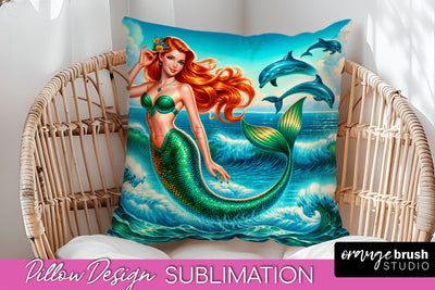 Mermaid Pillow Cover - Summer Pillow Sublimation Sublimation OrangeBrushStudio 