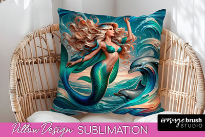 Mermaid Pillow Cover - Summer Pillow Sublimation Sublimation OrangeBrushStudio 