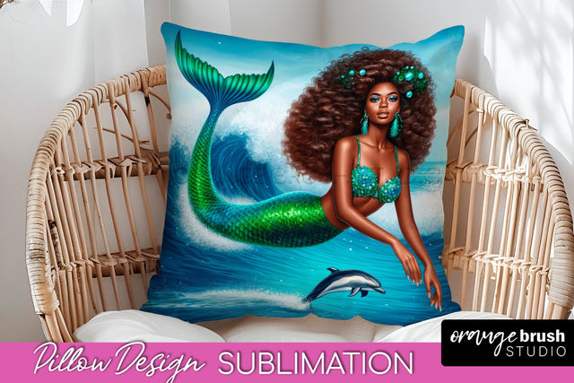 Mermaid Pillow Cover - Summer Pillow Sublimation Sublimation OrangeBrushStudio 