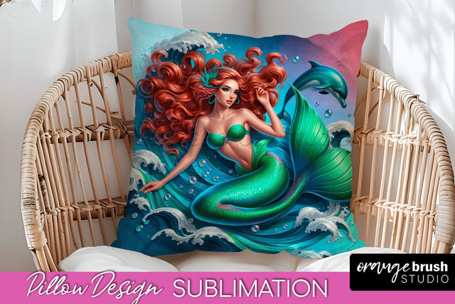 Mermaid Pillow Cover - Summer Pillow Sublimation Sublimation OrangeBrushStudio 