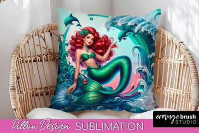 Mermaid Pillow Cover - Summer Pillow Sublimation Sublimation OrangeBrushStudio 
