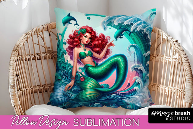 Mermaid Pillow Cover - Summer Pillow Sublimation Sublimation OrangeBrushStudio 