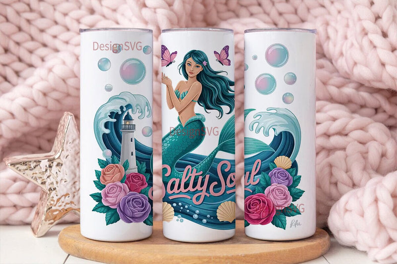 Mermaid Salty Soul 20oz Tumbler Wrap Sublimation DesignSVG 