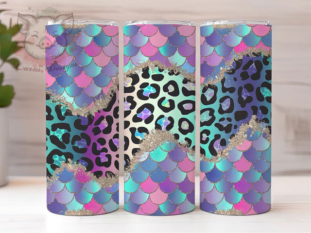 Mermaid Scale Leopard Print Tumbler, Leopard Print Tumbler, Fantasy Animal Print Tumbler, 20oz Tumbler Sublimation, Ocean Theme Tumbler, Digital Tumbler Wrap, Sparkly Mermaid Tumbler Sublimation Lara' s Designs 