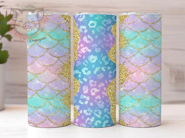 Mermaid Scale Leopard Print Tumbler, Leopard Print Tumbler, Fantasy Animal Print Tumbler, 20oz Tumbler Sublimation, Ocean Theme Tumbler, Digital Tumbler Wrap, Sparkly Mermaid Tumbler Sublimation Lara' s Designs 