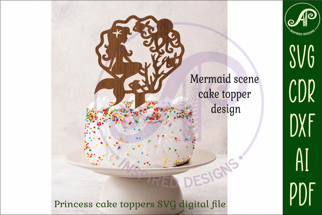 Mermaid scene cake topper SVG laser cut SVG APInspireddesigns 