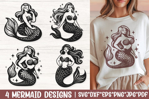 Mermaid Silhouette SVG Bundle | 4 Magical Mermaid Designs SVG Tafti Art 