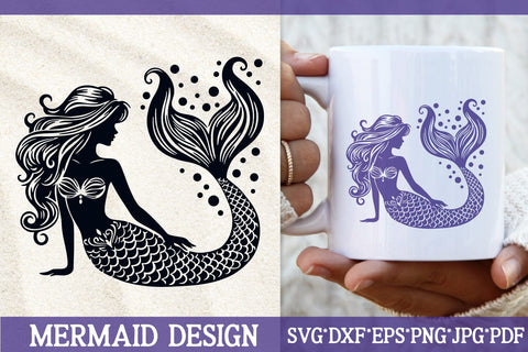Mermaid Silhouette SVG – Fantasy Ocean Girl Cut File SVG Tafti Art 