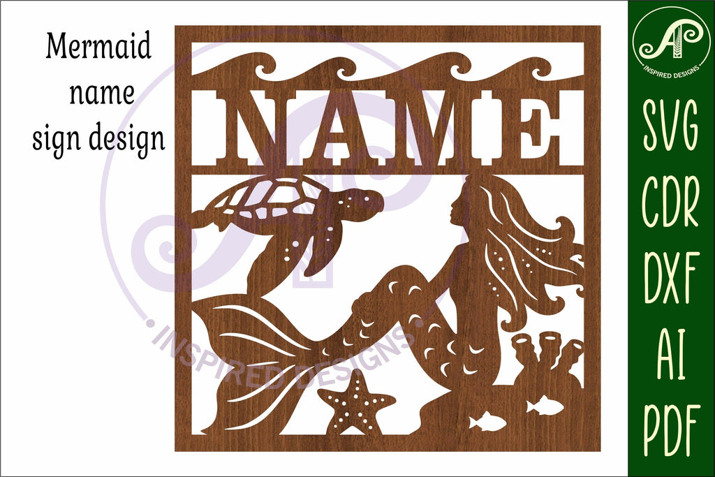 Mermaid square named wall sign or card topper svg laser cut - So Fontsy