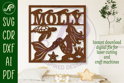 Mermaid square named wall sign or card topper svg laser cut SVG APInspireddesigns 