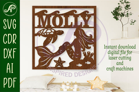 Mermaid square named wall sign or card topper svg laser cut SVG APInspireddesigns 