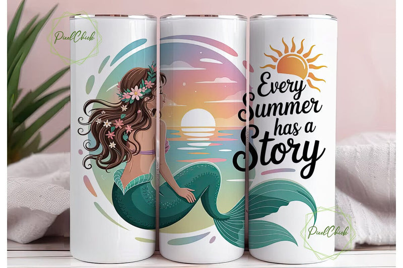 Mermaid Summer Story 20oz Tumbler Wrap Sublimation PixelChick 
