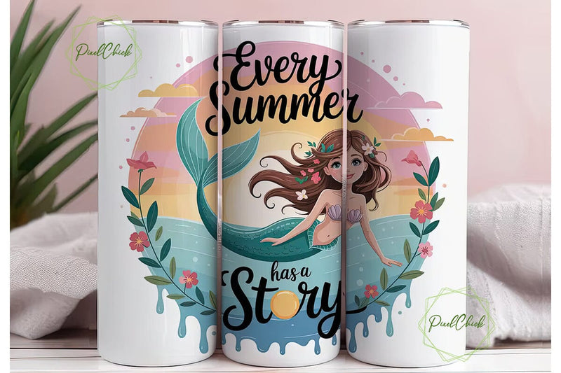 Mermaid Summer Story 20oz Tumbler Wrap Sublimation PixelChick 