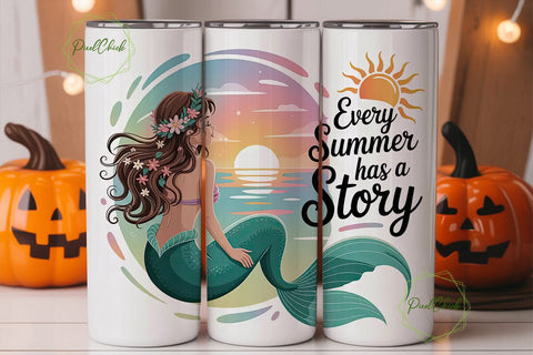 Mermaid Summer Story 20oz Tumbler Wrap Sublimation PixelChick 