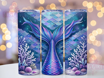 Mermaid Tail Coral 20oz Tumbler Wrap, Mermaid Tail, Coral Reef, Ocean Theme, Fantasy Style, Vibrant Colors, Skinny Tumbler, Sublimation PNG Sublimation SvggirlplusArt 