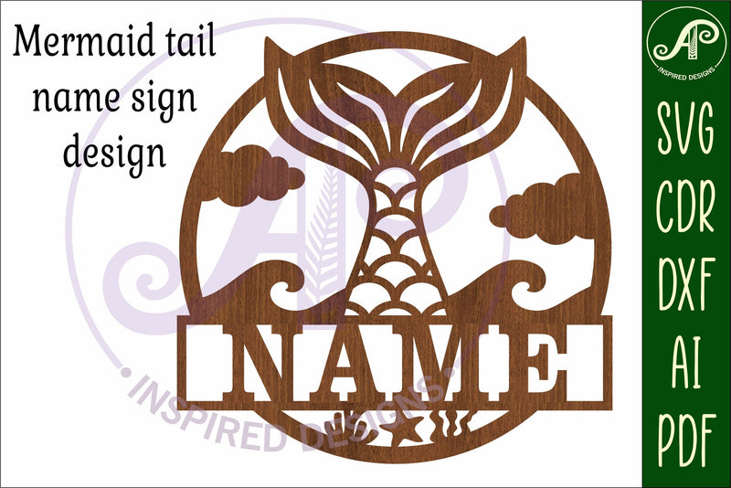 Mermaid tail name sign svg laser cut template - So Fontsy