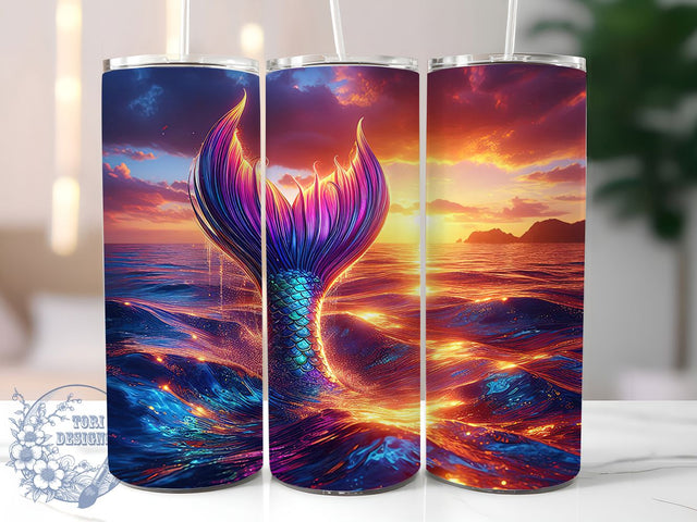 Mermaid Tail & Ocean Sunset Tumbler Wrap, Ocean Sunset Wrap, Tropical Beach Tumbler, Vacation Tumbler Design, 20oz Mermaid Wrap, Sea Life Sublimation, Coastal Tumbler Wrap Sublimation ToriDesigns 