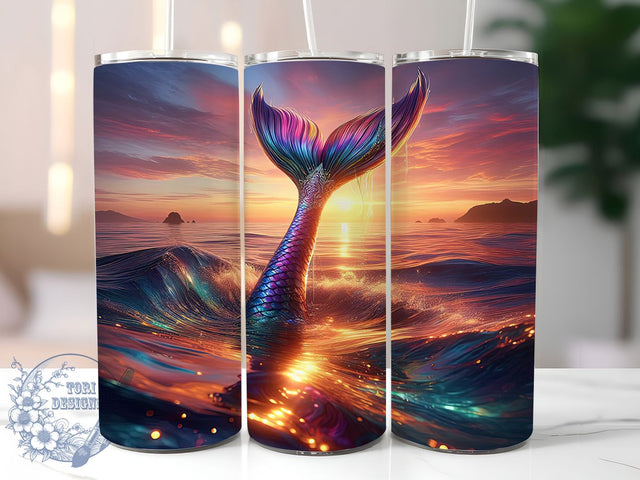 Mermaid Tail & Ocean Sunset Tumbler Wrap, Ocean Sunset Wrap, Tropical Beach Tumbler, Vacation Tumbler Design, 20oz Mermaid Wrap, Sea Life Sublimation, Coastal Tumbler Wrap Sublimation ToriDesigns 