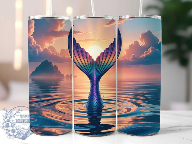 Mermaid Tail & Ocean Sunset Tumbler Wrap, Ocean Sunset Wrap, Tropical Beach Tumbler, Vacation Tumbler Design, 20oz Mermaid Wrap, Sea Life Sublimation, Coastal Tumbler Wrap Sublimation ToriDesigns 