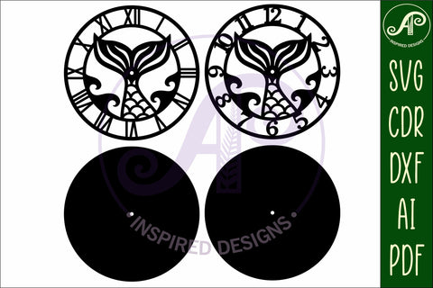 Mermaid tail wall clock laser cut files, SVG file SVG APInspireddesigns 