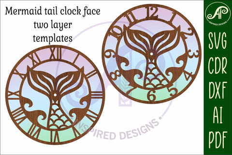 Mermaid tail wall clock laser cut files, SVG file SVG APInspireddesigns 