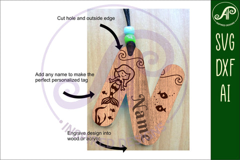 Mermaid theme tag letter designs keychain DIGITAL SVG SVG APInspireddesigns 