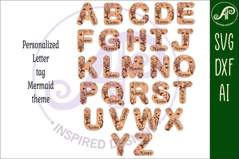 Mermaid theme tag letter designs keychain DIGITAL SVG SVG APInspireddesigns 