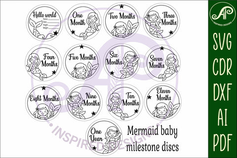 Mermaid themed Baby monthly milestone discs SVG laser SVG APInspireddesigns 